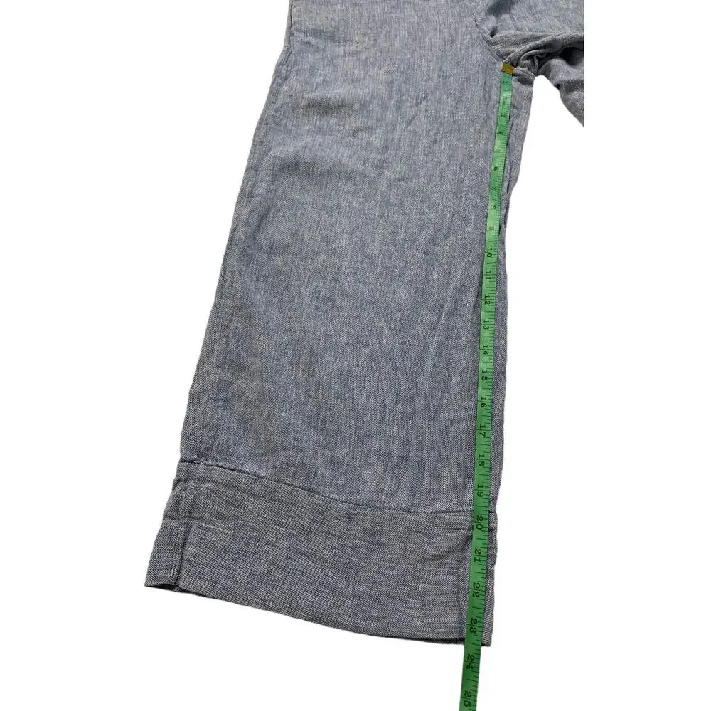 BANANA REPUBLIC Blake Crop Wide Leg Linen Blend Pant Blue Chevron Size 2 Womens